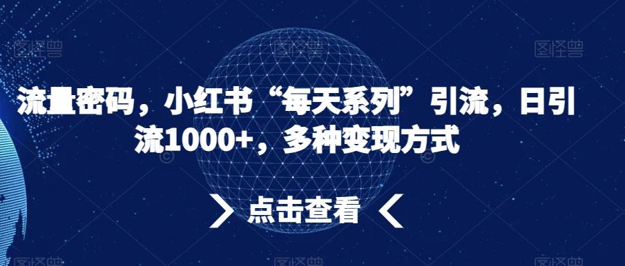流量密码，小红书“每天系列”引流，日引流1000+，多种变现方式【揭秘】-卿云社