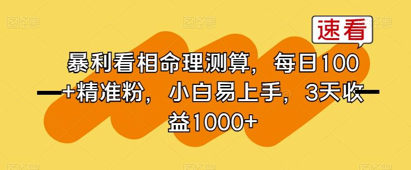 暴利看相命理测算，每日100+精准粉，小白易上手，3天收益1000+【揭秘】-卿云社