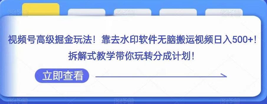 视频号高级掘金玩法，靠去水印软件无脑搬运视频日入500+，拆解式教学带你玩转分成计划【揭秘】-卿云社
