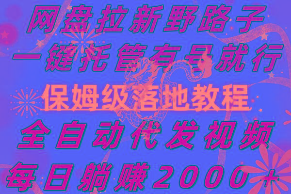 网盘拉新野路子，一键托管有号就行，全自动代发视频，每日躺赚2000＋，...-卿云社