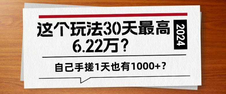 这个玩法30天最高6.22万？自己手搓1天也有1000+？-卿云社