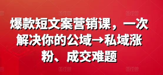 爆款短文案营销课，一次解决你的公域→私域涨粉、成交难题-卿云社