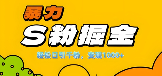单人单机日引千粉，变现1k+，S粉流量掘金计划攻略【揭秘】-卿云社