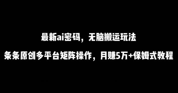 最新ai流量密码，傻瓜式搬运玩法，条条原创，多平台矩阵操作，月赚5万+保姆式教程【揭秘】-卿云社