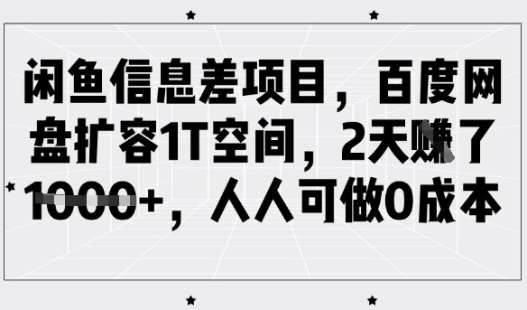 闲鱼信息差项目，百度网盘扩容1T空间，2天收益1k+，人人可做0成本-卿云社