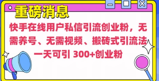 快手最新引流创业粉方法，无需养号、无需视频、搬砖式引流法【揭秘】-卿云社