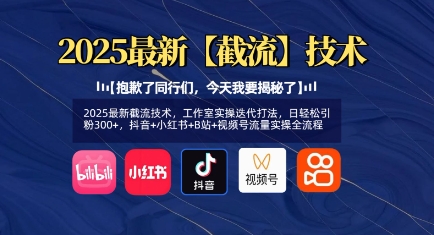 2025最新截流技术，工作室实操迭代打法，日轻松引粉300+，抖音+小红书+B站+视频号流量实操全流程-卿云社