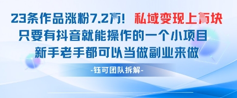 抖音私域项目23条作品涨粉7.2W，私域变现1W-卿云社