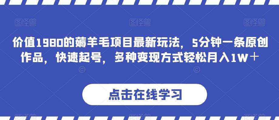 价值1980的薅羊毛项目最新玩法，5分钟一条原创作品，快速起号，多种变现方式轻松月入1W＋【揭秘】-卿云社