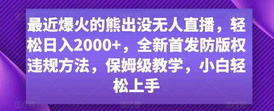最近爆火的熊出没无人直播，轻松日入2000+，全新首发防版权违规方法【揭秘】-卿云社