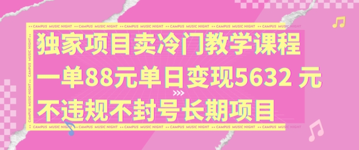 独家项目卖冷门教学课程一单88元单日变现5632元违规不封号长期项目【揭秘】-卿云社