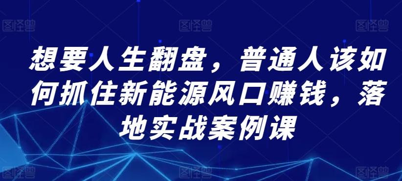 想要人生翻盘，普通人该如何抓住新能源风口赚钱，落地实战案例课-卿云社