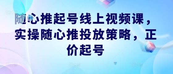 随心推起号线上视频课，实操随心推投放策略，正价起号-卿云社
