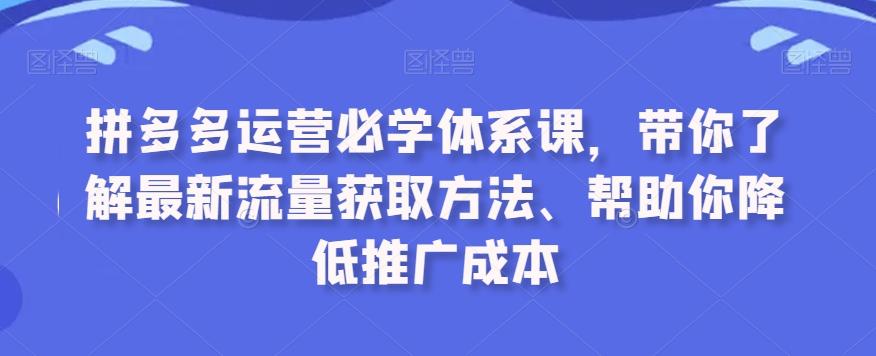 拼多多运营必学体系课，带你了解最新流量获取方法、帮助你降低推广成本-卿云社