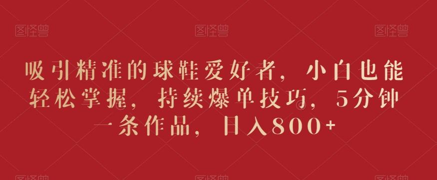 吸引精准的球鞋爱好者，小白也能轻松掌握，持续爆单技巧，5分钟一条作品，日入800+【揭秘】-卿云社