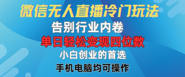 微信无人直播冷门玩法，告别行业内卷，单日轻松变现四位数，小白的创业首选【揭秘】-卿云社