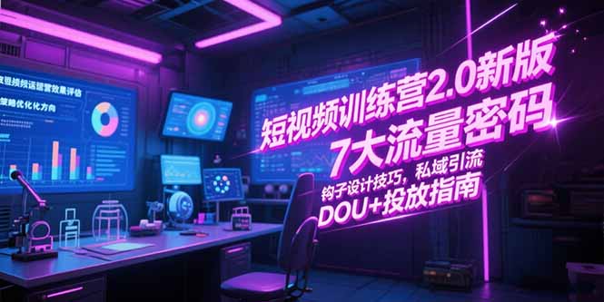 短视频训练营2.0新版，7大流量密码/钩子设计技巧/私域引流/DOU+投放指南-卿云社