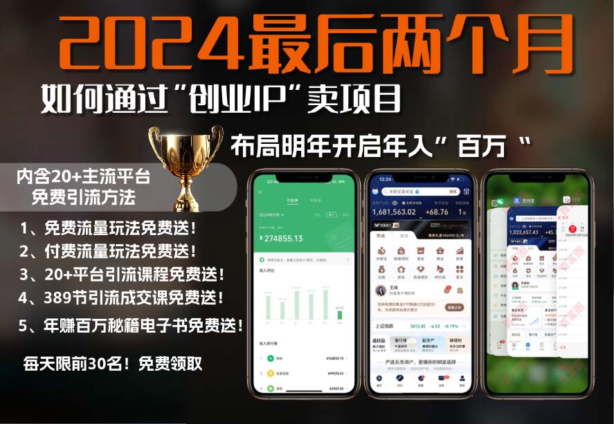 2024最后两个月如何通过”创业IP“卖项目年入”百万“,创业IP+最强引流…-卿云社