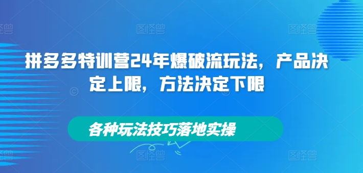 拼多多特训营24年爆破流玩法，产品决定上限，方法决定下限，各种玩法技巧落地实操-卿云社