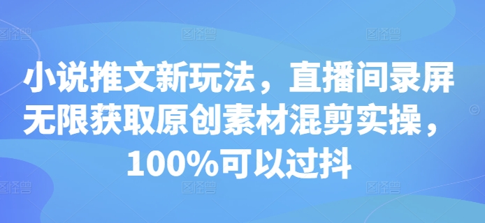 小说推文新玩法，直播间录屏无限获取原创素材混剪实操，100%可以过抖-卿云社