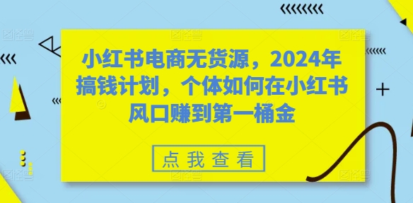 小红书电商无货源，2024年搞钱计划，个体如何在小红书风口赚到第一桶金-卿云社