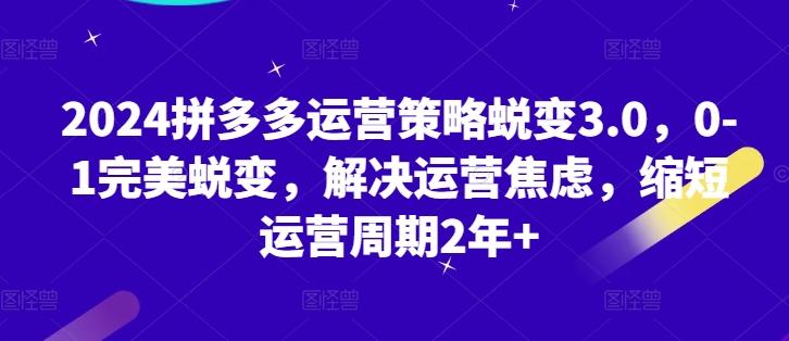 2024拼多多运营策略蜕变3.0，0-1完美蜕变，解决运营焦虑，缩短运营周期2年+-卿云社