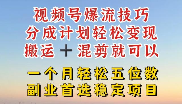 视频号爆流技巧，分成计划轻松变现，搬运 +混剪就可以，一个月轻松五位数稳定项目【揭秘】-卿云社