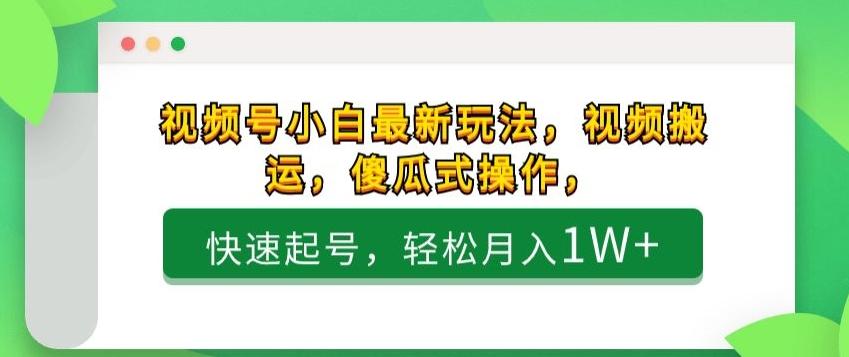 视频号小白最新玩法，视频搬运，傻瓜式操作，快速起号，轻松月入1W+-卿云社