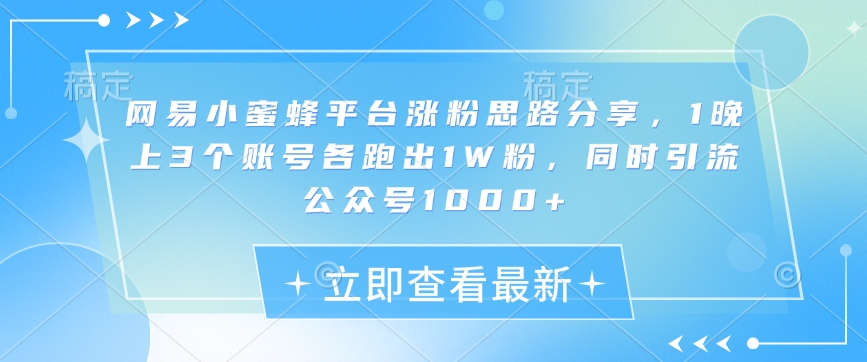网易小蜜蜂平台涨粉思路分享，1晚上3个账号各跑出1W粉，同时引流公众号1000+-卿云社
