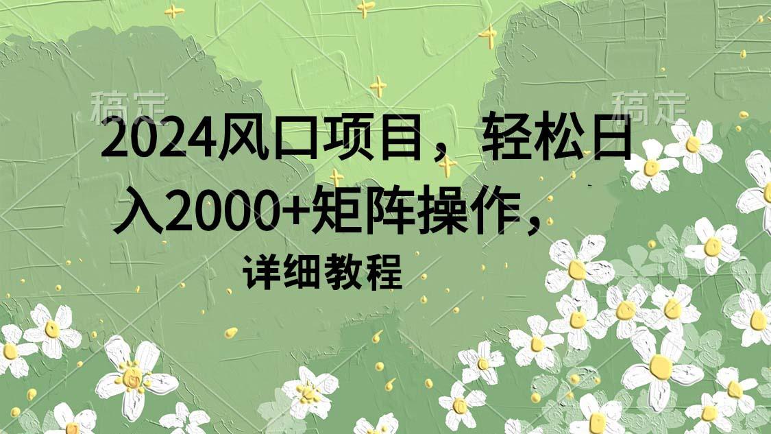 (9652期)2024风口项目，轻松日入2000+矩阵操作，详细教程-卿云社