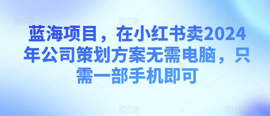 蓝海项目，在小红书卖2024年公司策划方案无需电脑，只需一部手机即可-卿云社