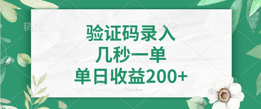 验证码录入，几秒一单，单日收益200+-卿云社