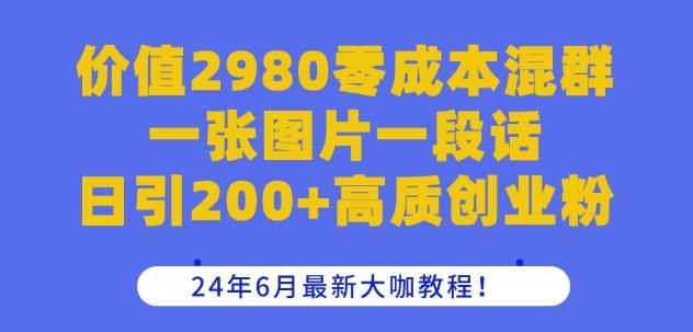 价值2980零成本混群一张图片一段话日引200+高质创业粉，24年6月最新大咖教程【揭秘】-卿云社