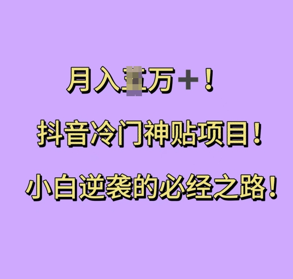 抖音冷门神贴项目，小白逆袭的必经之路，月入过W【揭秘】-卿云社