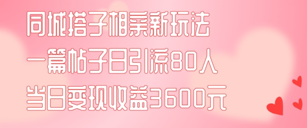 同城搭子相亲新玩法一篇帖子引流80人当日变现3600元(项目教程+实操教程)【揭秘】-卿云社