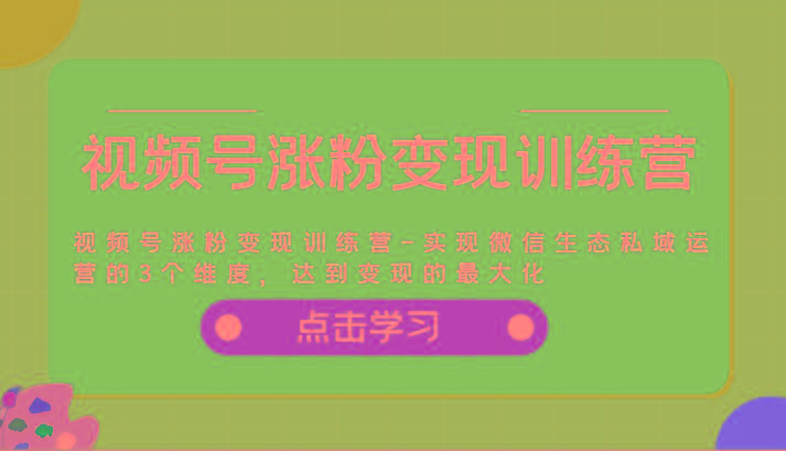 视频号涨粉变现训练营-实现微信生态私域运营的3个维度，达到变现的最大化-卿云社