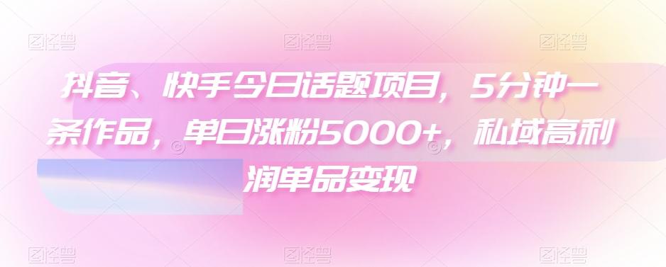 抖音、快手今日话题项目，5分钟一条作品，单日涨粉5000+，私域高利润单品变现-卿云社