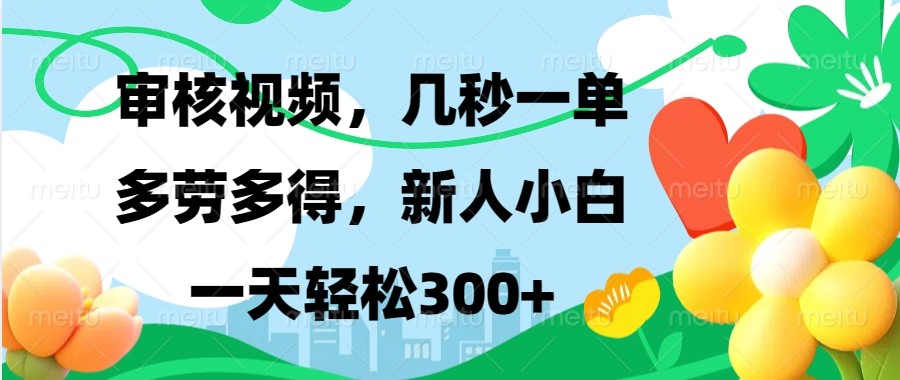 审核视频，几秒一单，多劳多得，新人小白一天轻松300+-卿云社