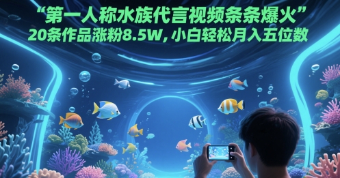 第一人称水族代言视频条条爆火，20条作品涨粉8.5W，小白轻松月入五位数-卿云社