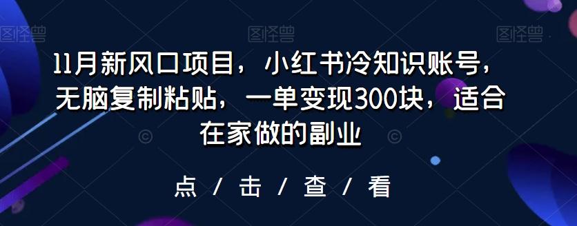 11月新风口项目，小红书冷知识账号，无脑复制粘贴，一单变现300块，适合在家做的副业-卿云社