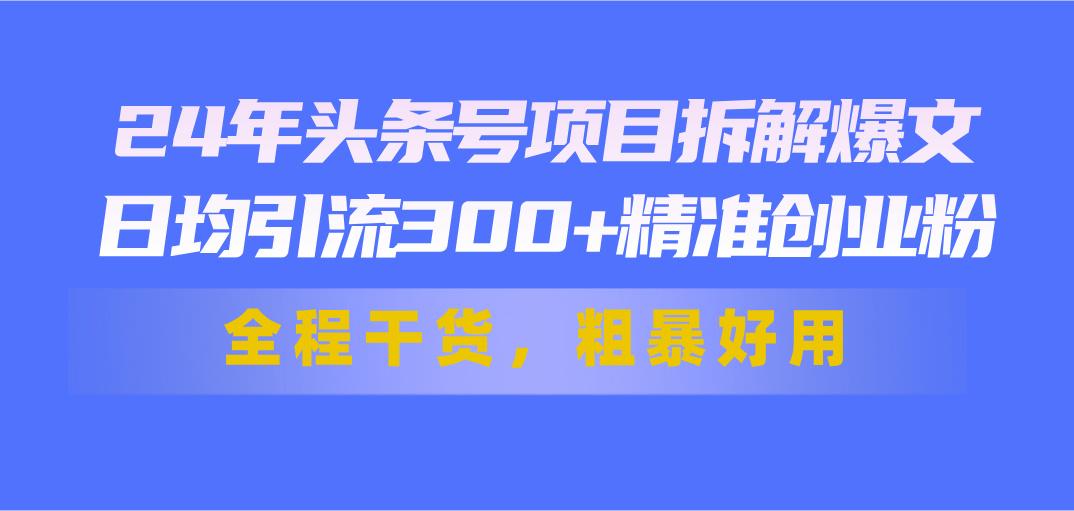 24年头条号项目拆解爆文，日均引流300+精准创业粉，全程干货，粗暴好用-卿云社