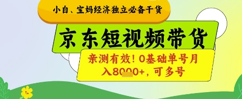 小白宝妈经济独立必备干货，京东短视频带货，亲测有效!0基础单号月入8k+，可多号【揭秘】-卿云社