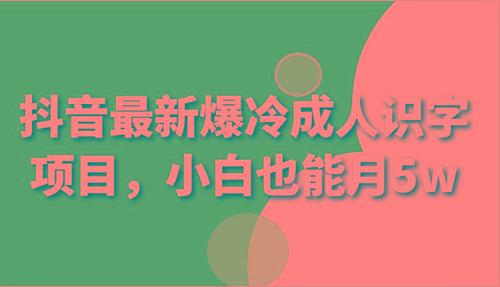 抖音最新爆冷成人识字项目，小白也能月5w-卿云社