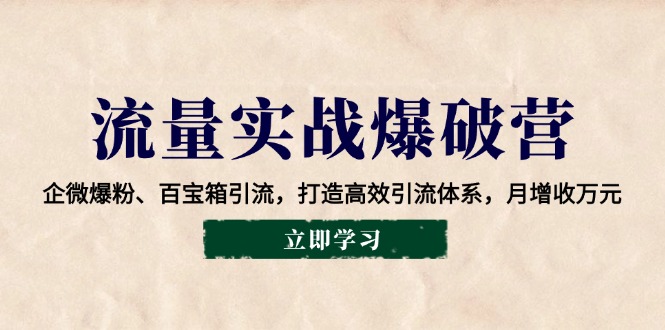 流量实战爆破营：企微爆粉、百宝箱引流，打造高效引流体系，月增收万元-卿云社