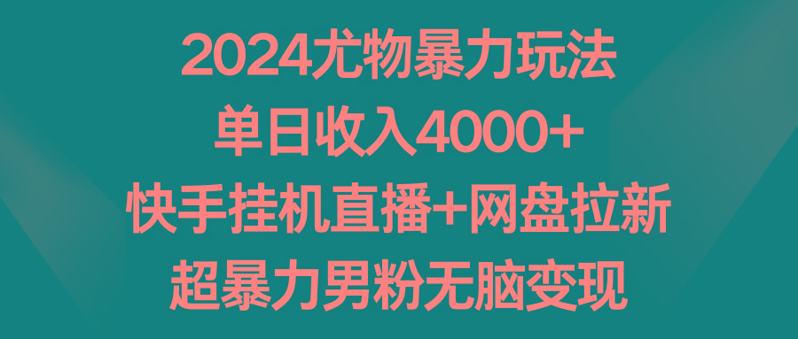 2024尤物暴力玩法 单日收入4000+快手挂机直播+网盘拉新 超暴力男粉无脑变现-卿云社