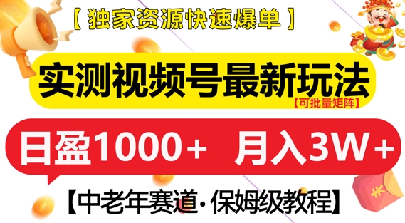 实测视频号最新玩法，中老年赛道，独家资源，月入过W+【揭秘】-卿云社