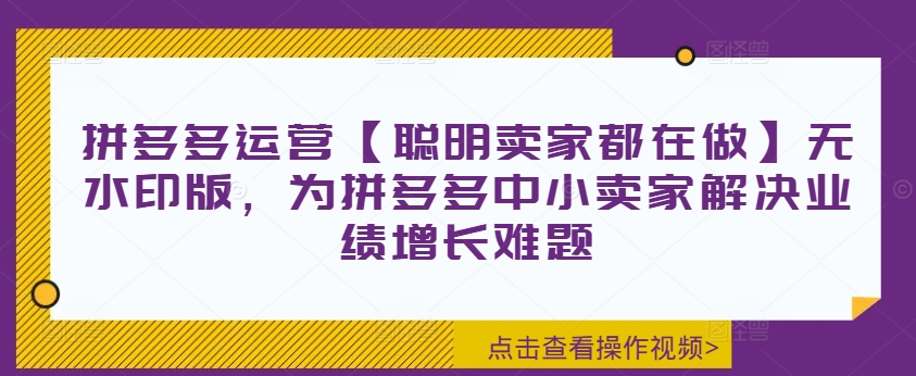 拼多多运营【聪明卖家都在做】无水印版，为拼多多中小卖家解决业绩增长难题-卿云社
