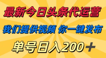 最新今日头条代运营，我们提供视频，你一键发布，单号日入200+【揭秘】-卿云社