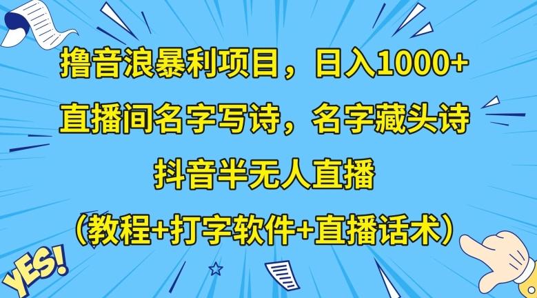 撸音浪暴利项目，日入1000+，直播间名字写诗，名字藏头诗，抖音半无人直播（教程+打字软件+直播话术）【揭秘】-卿云社