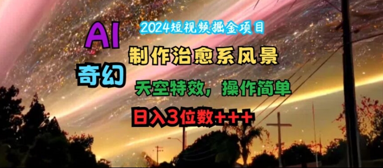 2024短视频掘金项目，AI制作治愈系风景，奇幻天空特效，操作简单，日入3位数【揭秘】-卿云社